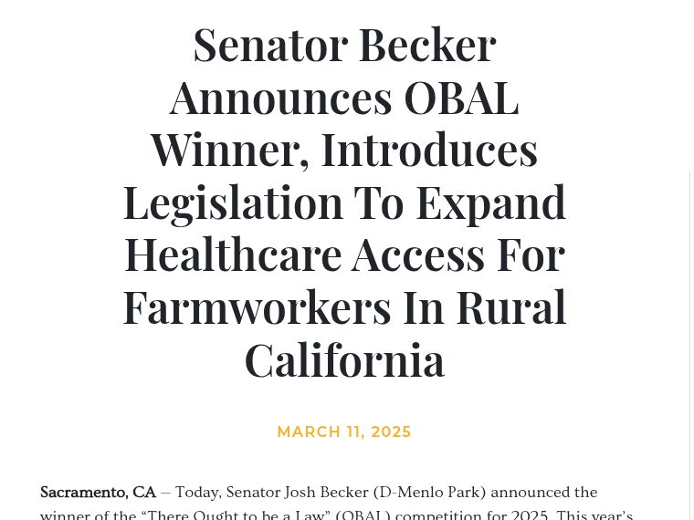 The press release on Senator Becker's site